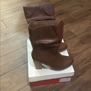 Style & Co. Women's Cognac Brown Mid-Calf Block Heel Boots